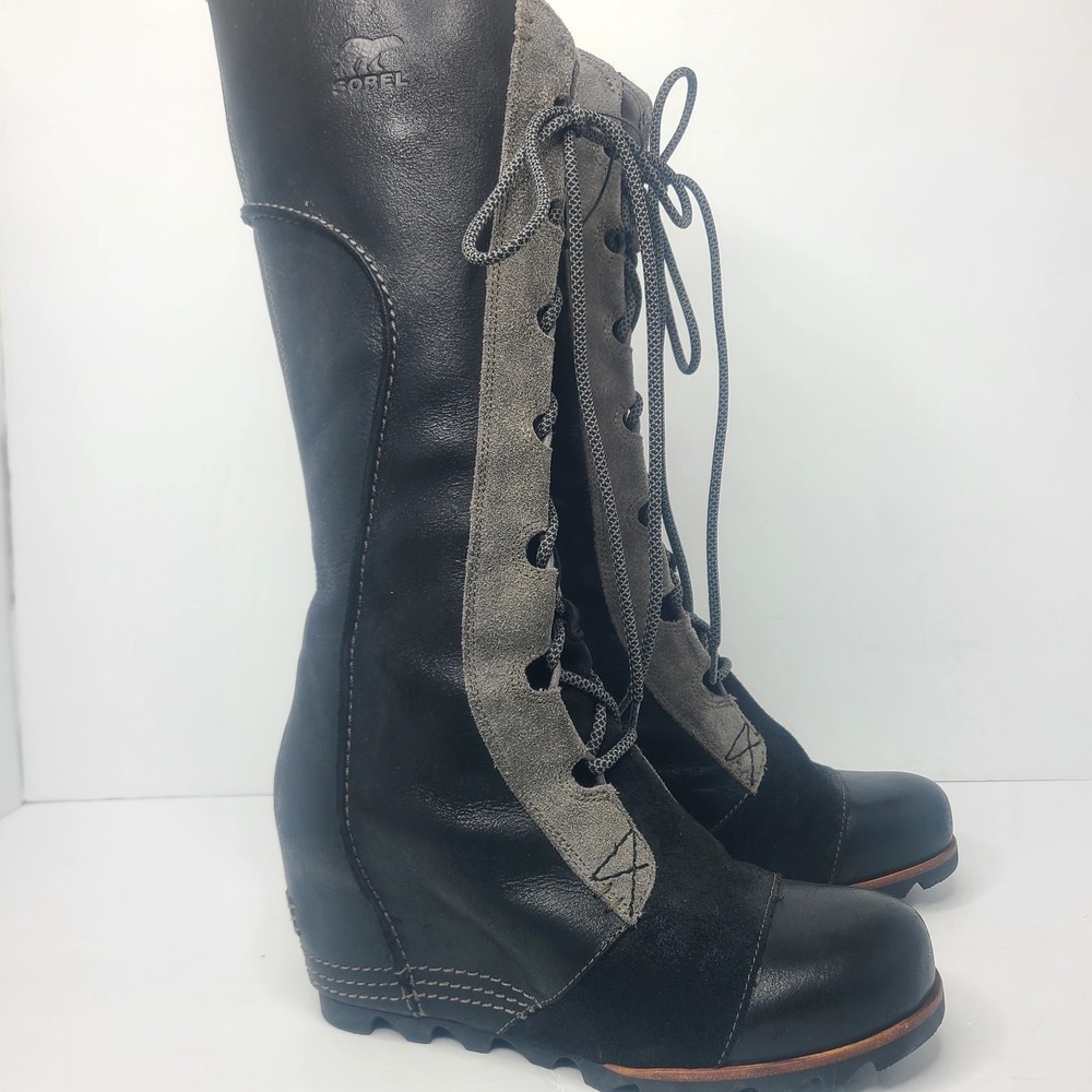 Sorel Women's Cate The Great Black Leather Wedge Riding Boot Size US 8.5